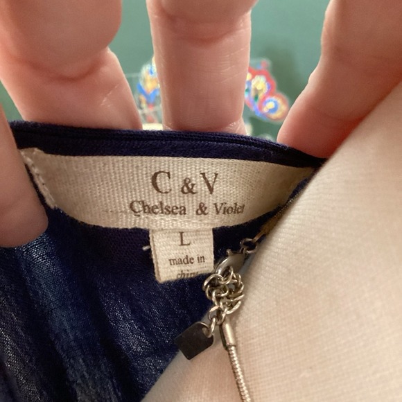 Chelsea & Violet Navy Blue Embroidered Button Up Dress With Ruffle Sleeves - Picture 4 of 4